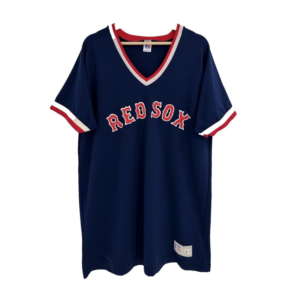 Vintage Boston Red Sox Jersey Russell Athletic USA‎ Made Navy V-Neck XL